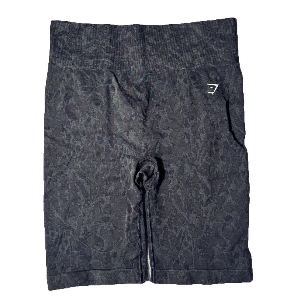 Gymshark Womens Black Pattern Logo Bike Butt Cinch Shorts L Bodycon Gym